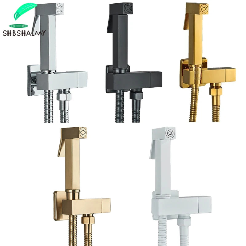 Black Brass Handheld Bidet Faucet - Single Cold Water Tap and Hygienic Shower Set