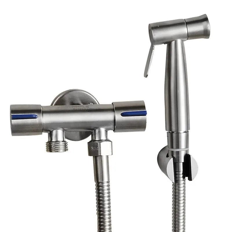 BAOKEMO Stainless Steel Bidet Sprayer Set with Two-Way Faucet and 1.5M Flexible Hose