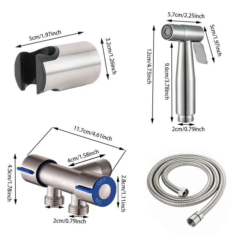 BAOKEMO Stainless Steel Bidet Sprayer Set with Two-Way Faucet and 1.5M Flexible Hose