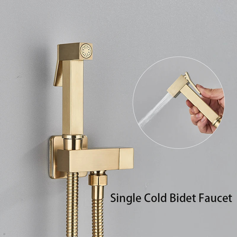 Black Brass Handheld Bidet Faucet - Single Cold Water Tap and Hygienic Shower Set