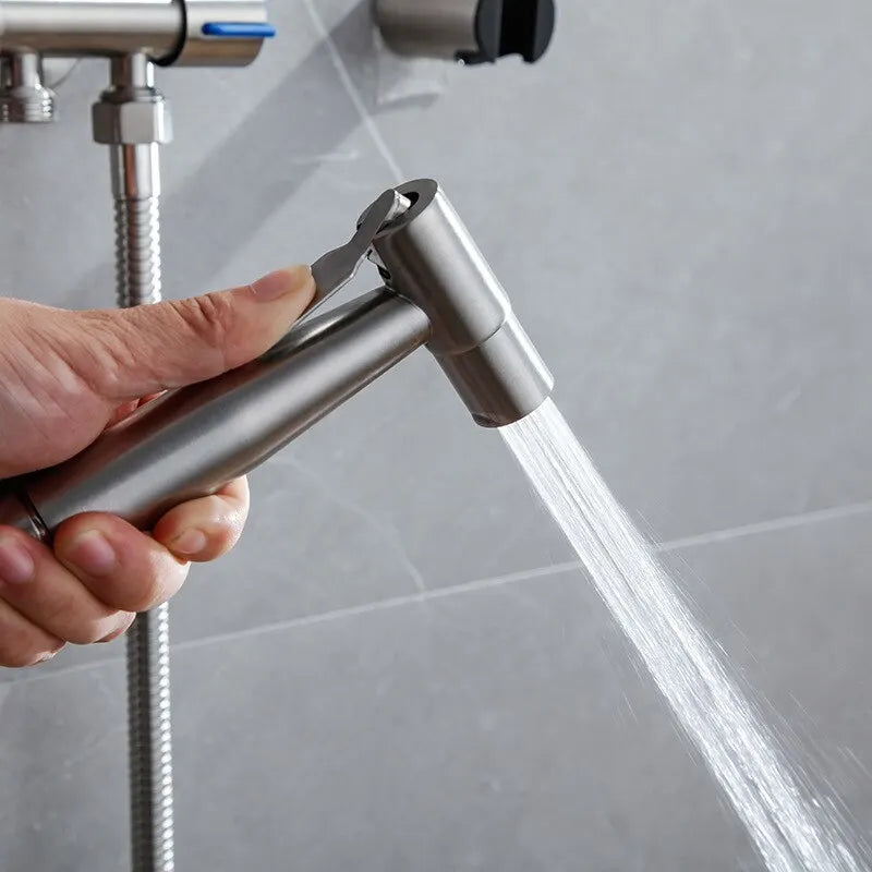 BAOKEMO Stainless Steel Bidet Sprayer Set with Two-Way Faucet and 1.5M Flexible Hose