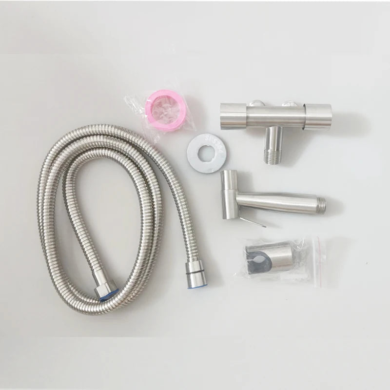 BAOKEMO Stainless Steel Bidet Sprayer Set with Two-Way Faucet and 1.5M Flexible Hose