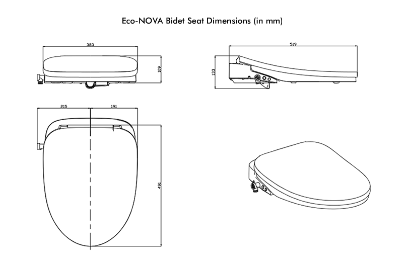 Nova ECO NOVA Luxury Bidet Seat - White (Elongated)