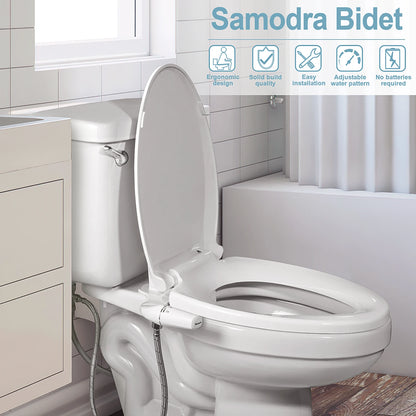 SAMODRA Bidet Attachment Ultra-Slim Toilet Seat Attachment Dual Nozzle Bidet Adjustable Water Pressure Non-Electric Sprayer