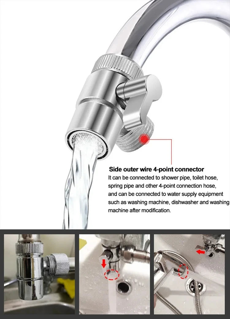 Faucet Splitter & Diverter Valve - Kitchen and Bathroom Tap Connector for Bidet, Shower, and Sink