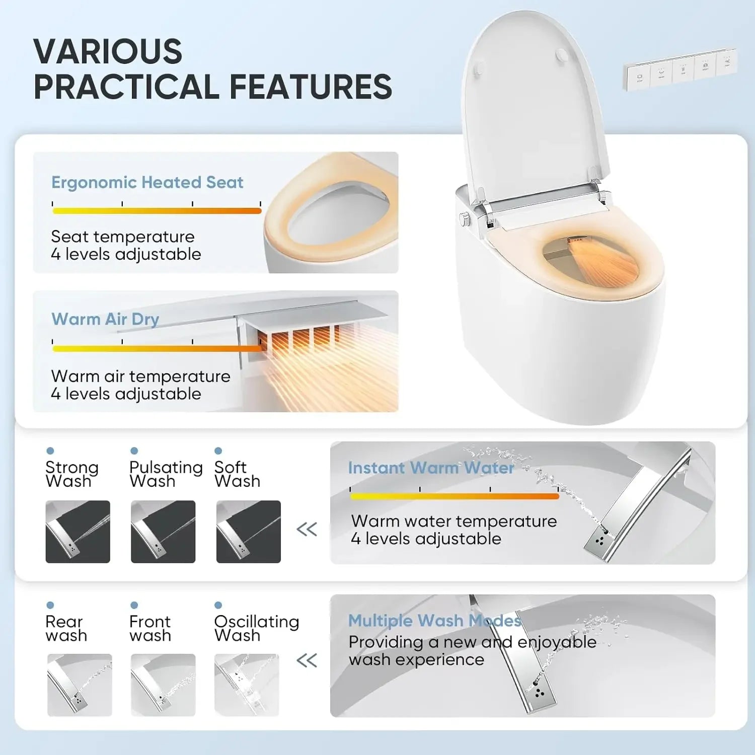 Smart Elongated Floor-Mounted Bidet Toilet - Ceramic & Polypropylene