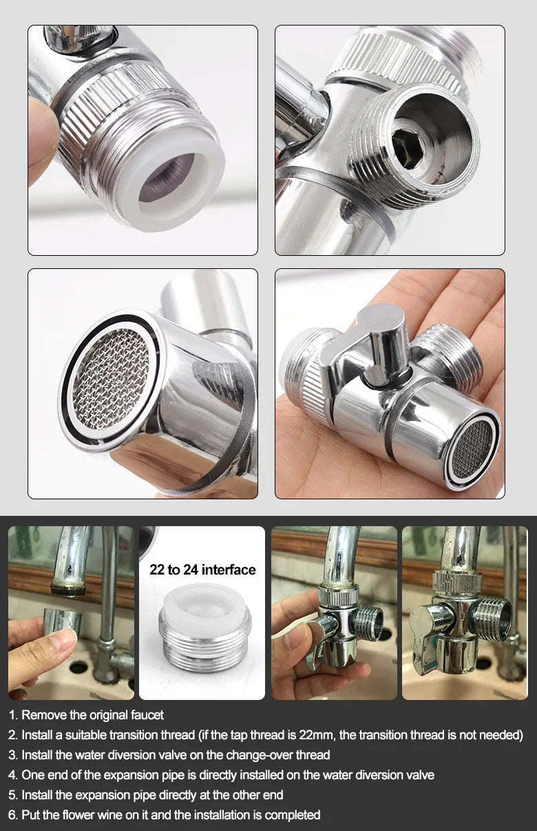 Faucet Splitter & Diverter Valve - Kitchen and Bathroom Tap Connector for Bidet, Shower, and Sink