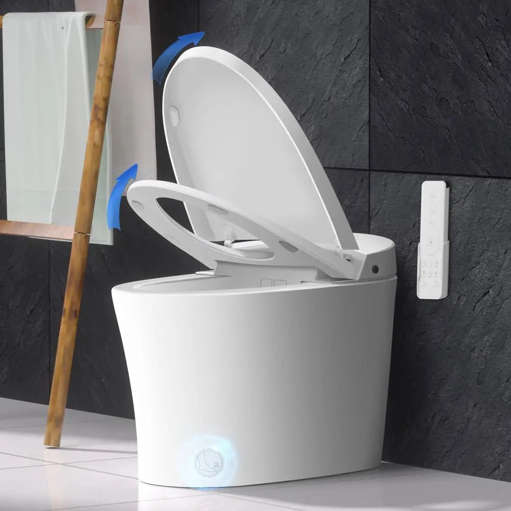 Smart Toilet, Modern Elongated Toilet with Warm Water and Dual Auto Flush Foot Sensor Operation, Heated Bidet Seat, Toilet Smart