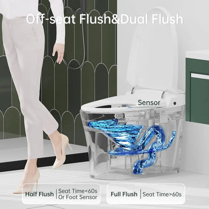 Smart Toilet, Modern Elongated Toilet with Warm Water and Dual Auto Flush Foot Sensor Operation, Heated Bidet Seat, Toilet Smart