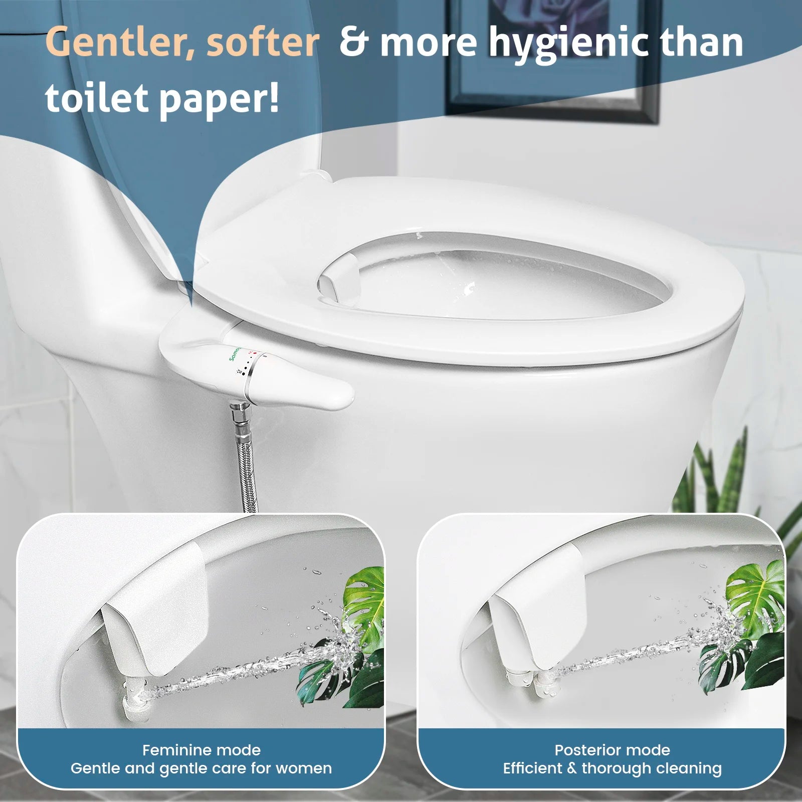 SAMODRA Ultra Slim Bidet Attachment for Toilet Seat - Dual Nozzle, Adjustable Water Pressure, Non-Electric Sprayer