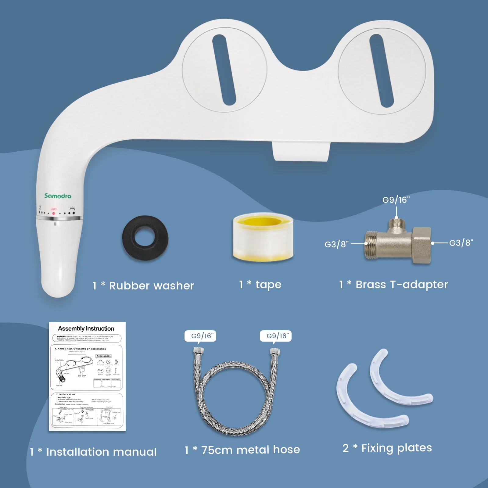 SAMODRA Ultra Slim Bidet Attachment for Toilet Seat - Dual Nozzle, Adjustable Water Pressure, Non-Electric Sprayer