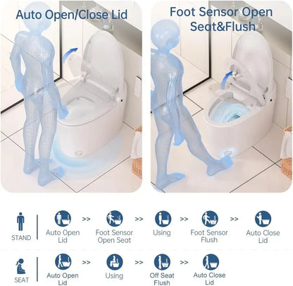 Smart Toilet, Modern Elongated Toilet with Warm Water and Dual Auto Flush Foot Sensor Operation, Heated Bidet Seat, Toilet Smart