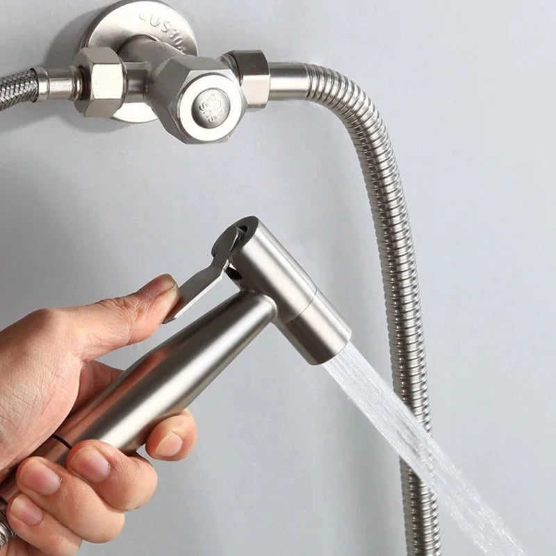 Handheld Stainless Steel Bidet Sprayer - Portable Toilet Spray Gun for Bathroom Cleaning and Hygiene