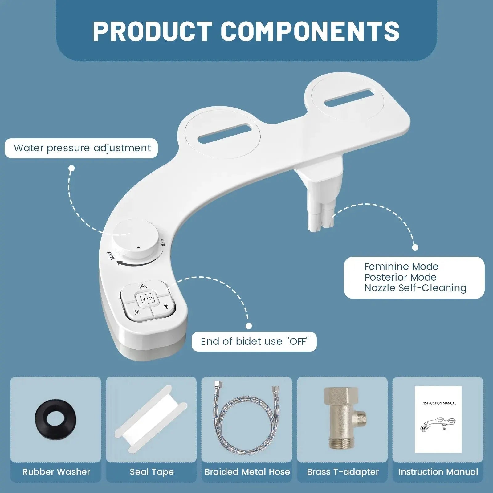 SAMODRA Non-Electric Bidet Attachment - Dual Nozzle for Front & Rear Cleaning