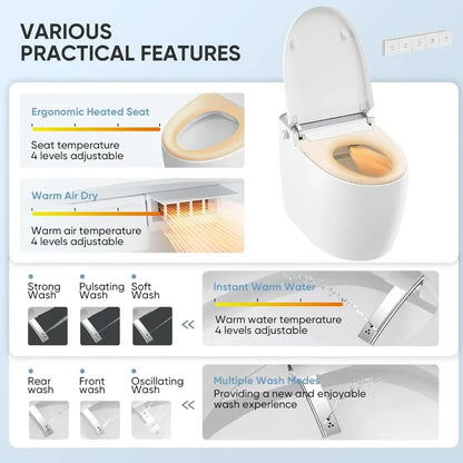 Smart Elongated Floor-Mounted Bidet Toilet - Ceramic & Polypropylene