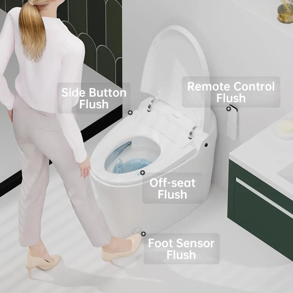 Smart Toilet, Modern Elongated Toilet with Warm Water and Dual Auto Flush Foot Sensor Operation, Heated Bidet Seat, Toilet Smart