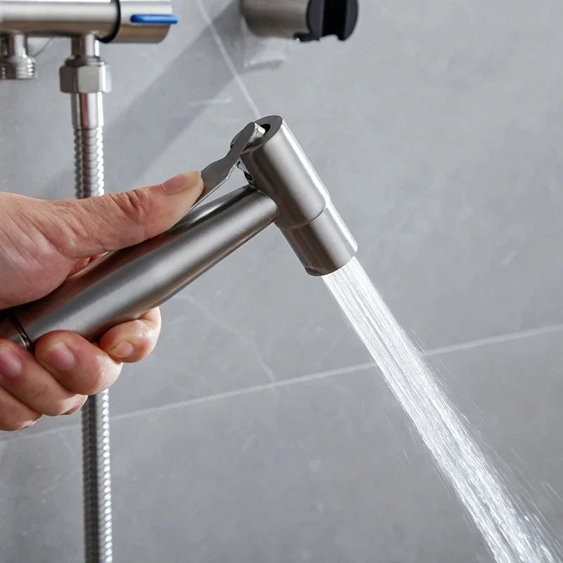 Handheld Stainless Steel Bidet Sprayer - Portable Toilet Spray Gun for Bathroom Cleaning and Hygiene